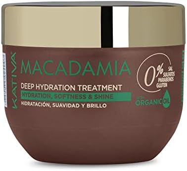 KATIVA Macadamia Deep Hydration Treatment Mask (8.45 Fl Oz), Moisturizes and Strengthens Hair with Organic Macadamia Oil, for Dehydrated, Dry Hair, Salt Free, Sulfate Free, Gluten Free, Paraben Free