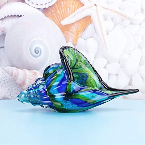 YU FENG Glass Shell Sculpture Centerpiece Ornament,Hand Blown Glass Sea Conch Figurine Paperweight(Multi-colour)