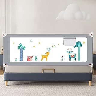 Maydolly Baby Bed Rail, Toddler Bed Guard, Extra Long Swing Down, Fold Down Safety Bedrail with Pattern Double Bedroom Accessory for Boys and Girls