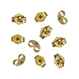 10pcs/5 Pairs 14K Yellow Gold Earring Backs Replacement Secure Ear Locking for Stud Earrings Ear Nut for Posts, 5x6mm