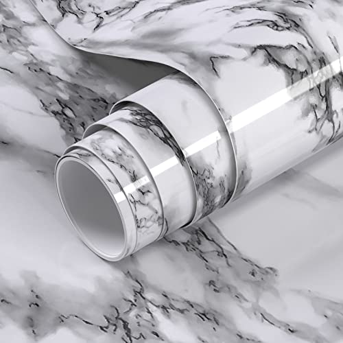 VOLEAAR Black and White Marble Contact Paper 15.7 x 196 Inches Peel and Stick Wallpaper Vinyl Film Self Adhesive Removable Waterproof Wall Paper for Countertop Cabinet Backsplash Shelf Liner
