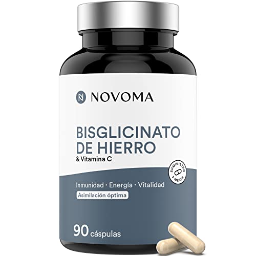 Bisglicinato de Hierro 14mg Vitamina C | Alta potencia Optima asimilación | Ferrochel® Hierro Vegano | Inmunidad y lucha contra la fatiga | 90 cápsulas | Fabricado en Francia | NOVOMA (ex Nutrivita)