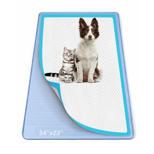 Pee Pad Holder for Dogs, 34" x 22" Silicone Pee Tray Mat Leak-Proof, High Edge, No Spill Pet Pad Holder for Puppy, Cat, Rabbit, Training Pads for Floor Protection, No Pee Pads (Blue)