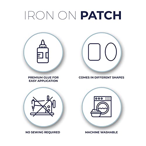 Johnson & Smith Iron On Patches - 14-Piece Iron On Patch For Clothing, Pants Repair - Adhesive Fabric Patches In 2 Shapes - Easy To Use, No Sewing Needed - Cool Rectangle And Round Patches – White #TOP5