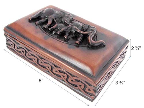 Elephant Trinket Box With Lid For Jewelry Keepsakes - Feng Shui Elephant Family Decor - Brown Resin Sculpture 6 Inches #TOP5