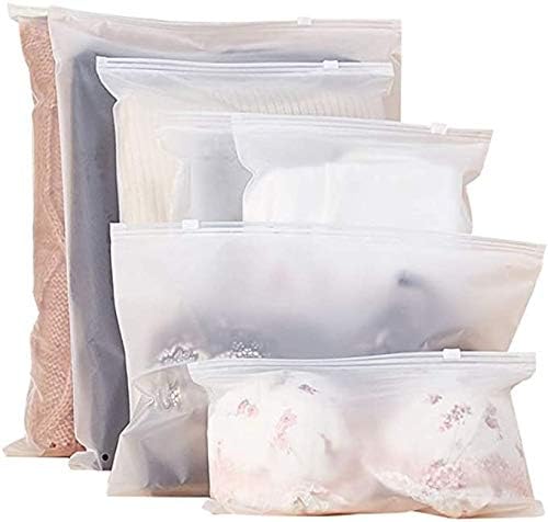 beifon 20 Pcs Frosted Resealable Bag Plastic Zip-Lock Seal Clothes Bags Travel Space Saver Storage Waterproof Luggage Organiser Pouch for Clothes Garment School Trip (5 Size Mixing)