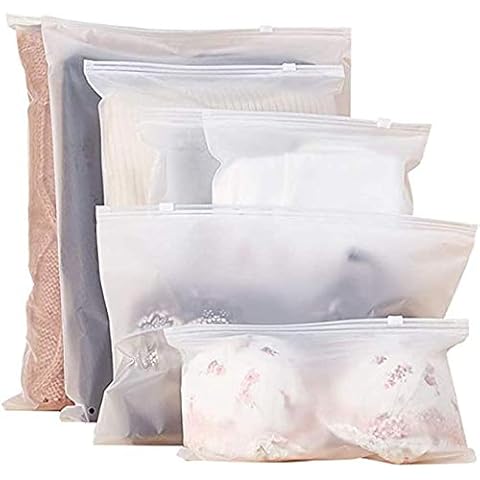 beifon 20 Pcs Frosted Resealable Bag Plastic Zip-Lock Seal Clothes Bags Travel Space Saver Storage Waterproof Luggage Organiser Pouch for Clothes Garment School Trip (5 Size Mixing) Cover