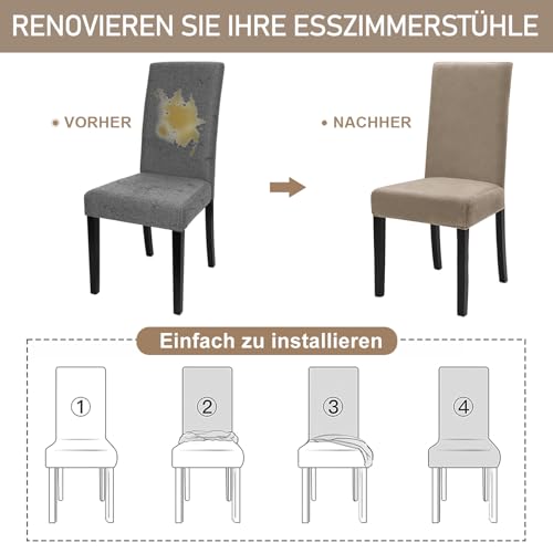 Alishomtll Stretch Samt Stuhlhussen 4er Set Velvet/Velour Stuhlbezug Schwingstuhl Elastische Hussen Waschbarer Stühle Schutz für Küche Restaurant Hotel Bankett Hochzeit (Khaki, 4 Stück)