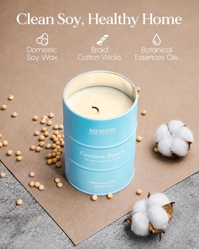 Image of M&SENSE Coconut Beach Scented Candles Large Summer Candle, Natural Soy Candles 21.2oz Beach Candle,Aromatherapy Candle for Stress Relief Meditation Relaxing