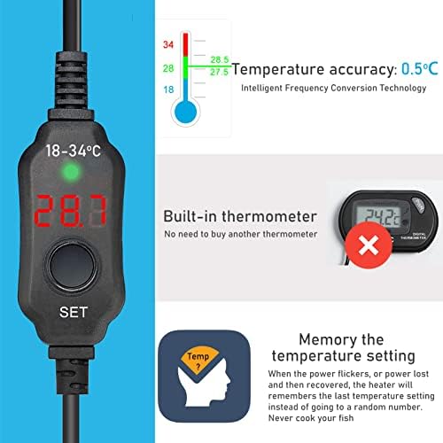 YukiHalu Aquarium Heater 25W/50W/100/200/300W, Mini Fish Tank Heater with Built-in Thermometer, External Temperature Controller, LED Display, used for 1-150 Liter (25Watt - 20 Liter)