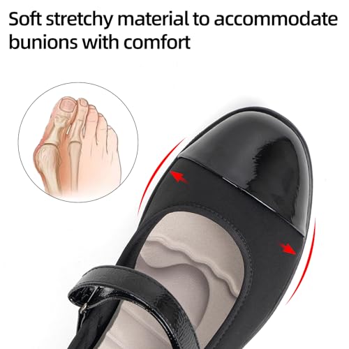 Women’s Orthopedic Mary Jane Flats Round Toe Comfortable Bunions Walking Shoes Dressy Orthotic Work Shoes with Arch Support3