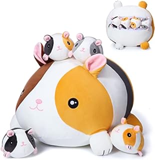 Threan 5 Pieces Guinea Pig Stuffed Animals 14 Inch Mommy Guinea Pig Plush Doll with 4 Inch Cute Baby Guinea Pig Toy Soft Stuffed Guinea Pig for Adults Boys Girls Holiday Birthday Gifts