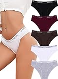FINETOO Underwear Womens Cotton Underwear Cheeky Sexy Bikini Panties Stretch Elastic Waistband Hipster Size M 5 Pack