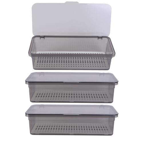 Cabilock 3Pcs Drawer Organizer Kitchen Utensils Holder Silverware Tray Flatware Organizers with Lid and Drainer for Countertop Home Travel Camp Dinnerware Holder 11x5x2.7Inch Spatula Cutlery Tray