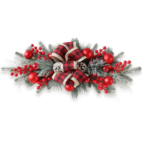 FACINOC 24" Artificial Christmas Swag for Front Door Decorative Xmas Swags