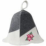 PRINZEPS Sauna Hut Damen Perfekte Saunamütze aus 100% Wollfilz - Filzhut Damen Weiß-Grau mit Blumen Stickerei - ideale Sauna Kopfbedeckung Saunahut - Geschenke für Saunagänger