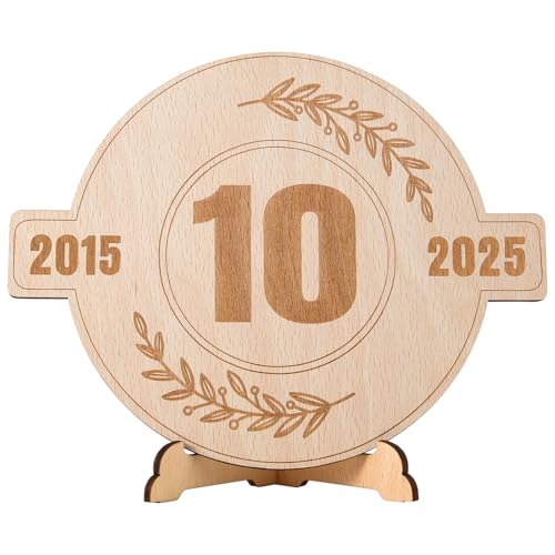 WAREHOUSE Tarjetas de 10 cumpleaños de madera, tarjetas de regalo de cumpleaños de madera creativas, 10 años decoración de cumpleaños, aniversario de bodas hombres y mujeres. (10)