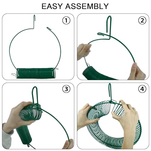 Hugeleaf 2 Pieces Peanut Bird Feeder, Hanging Wreath Feeder Round Metal Whole Wild Bird Feeder with Hanging Hook for Outdoor Birds and Squirrels Feeding, Fat Suet Ball Feeder for Blue Jay, Green by H HUGELEAF - Image 6