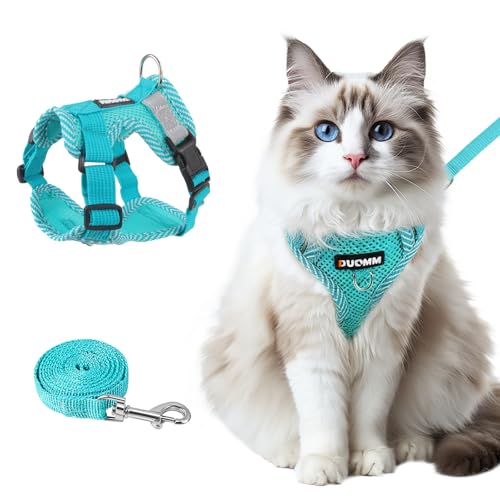 wanheart Cat Harness and Leash Set - Escape Proof Adjustable Breathable Vest for Cats, Soft Mesh Padded Harness with Reflective Strips - Easy Control for Kittens, Indoor & Outdoor Cats (Emerald, L)