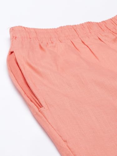 Image of MINELLI Women Solid Cigar Pants, Cotton Lycra Slub Fabric, Elasticated Waistband, Pull On Style, Regular Fit Bottom Wear for Western and Ethnic Wear