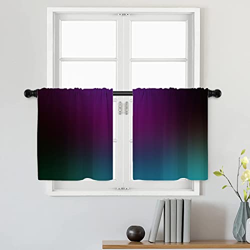 Batmerry Purple Abstract Solid Color Tier Curtains, Teal Blurry Purple Window Treatment Short...