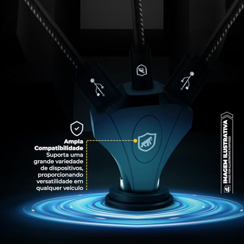 Gshield Carregador Veicular Turbo Tank 18W com 2 portas USB A + 1 Tipo C, Carregamento Rápido e Funç