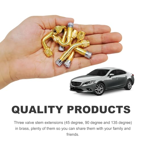 Image of Wevdn 6 PCS Valve Stem Extenders, 45 90 135 Degree Angled Automotive Tire Valve Extension Adaptor, Universal Valve Stem Extension for Car Motorcycle Scooter, Car Accessories (Golden)