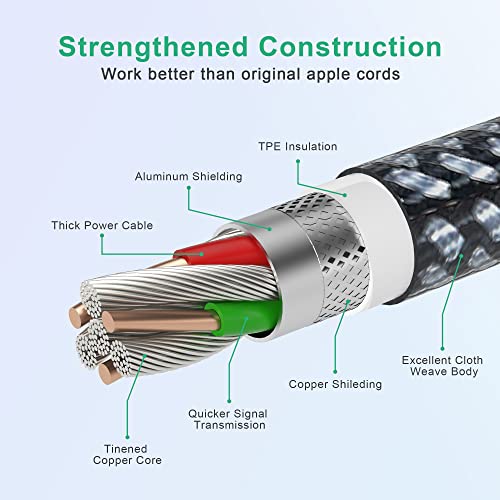 Extra Long Lightning Cable [Apple Mfi Certified] Right Angle Iphone Charger Cable (20 Ft) 90 Degree Iphone Charger Cord Nylon Fast Charger Cord Braided Compatible With Iphone 13 12 11 X #TOP7