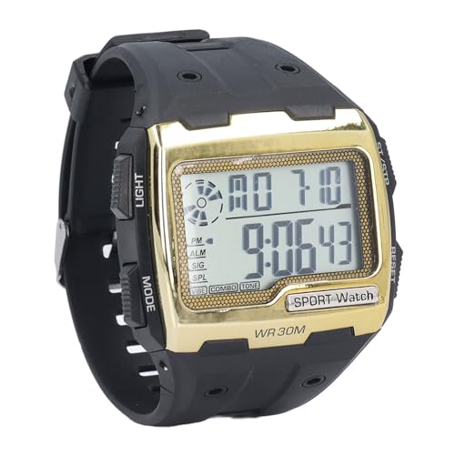 HURRISE Orologio Digitale da Uomo, Impermeabile Fino a 50 Metri, Luce Notturna a LED, Elegante Design Quadrato a Grande Schermo per attività All'aperto (GOLD)