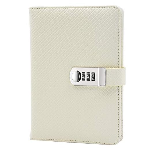 Lirener Påfyllningsbar kodlås anteckningsbok PU-läder tidskrifter lösenord dagbok planerare organisatör, stickmönster A5 (210 x 145 mm) fodrad anteckningsbok daglig anteckningsblock personlig skissbok med kodat lås, pennhållare