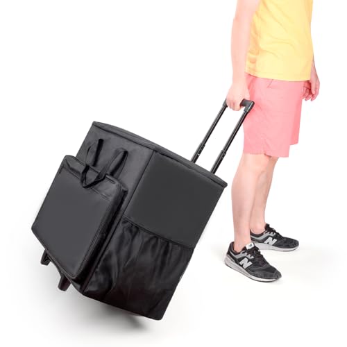 BUBM PC Carrying Case on Wheels, Desktop Travel Bag with Detachable Trolley for PC Tower, monitor, Keyboard and Mouse, Black (Bag Only, For 24' Monitor)
