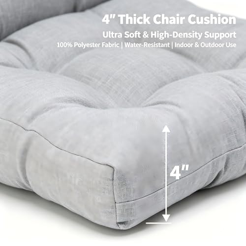 Image of QILLOWAY Outdoor Chair Cushion for Patio Furniture, Waterproof Patio Cushions with Ties, Fade Resistant Replacement Pads for Outdoor Rocking Chairs,Gray,White