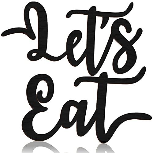 Nuanchu 2 Pieces Wooden Let's Eat Sign, Rustic Cutout Eat Kitchen Decor, Kitchen Hanging Wall Plaque Farmhouse Decor for Home Kitchen Dining Living Room Decoration (Black)