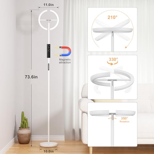 PreeOtti Floor Lamps for Living Room, 40W/2400LM LED Floor Lamp with Touch & Remote Control, 70" Tall Standing Lamp Stepless Dimmable, Modern Torchiere Corner Lamp for Bedroom, Office - White — view 2