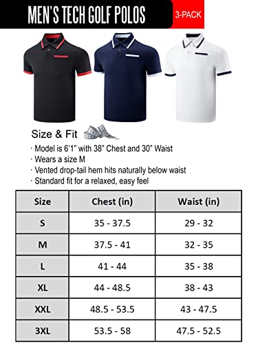 3-Pack Men's Performance Dry Fit Tech Golf Polo Shirts With Chest Pocket, Short Sleeve Active T Shirts (Set 1, X-Large) #TOP5