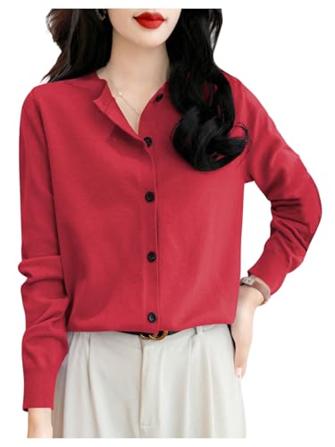 SweatyRocks Women's Light Weight Cardigan Round Neck Long Sleeve Button