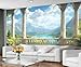 XUWEISI Italian Roman Columns Wallpaper for Bedroom, Beautiful Terrace Landscape 3D Wall Murals, Natural Floral Renter Friendly Wallpaper for Living Room Dining Room Non-self-Adhesive