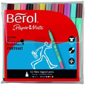 Berol Colour Fine Fibre Tipped Pen with 0.6 mm Line Width - Black, Pack of 12