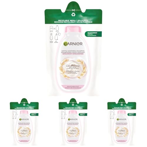 Garnier Ultra Dolce Dolcezza d'Avena, Eco-Ricarica Shampoo Delicato Lenitivo, Capelli Delicati e Cute Sensibile, 250ml (Confezione da 4)