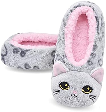Panda Bros Womens Cozy&Warm Animal Slipper Socks with Grippers-House Socks(Gray Cat, 5-7.5)