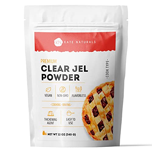 Premium Clear Jel Powder 12oz by Kate Naturals. Gluten-Free & Vegan. Non-GMO Cooking Starch in Resealable Bag. Odorless & Flavorless. Ideal for Baking, Cooking & Thickening.