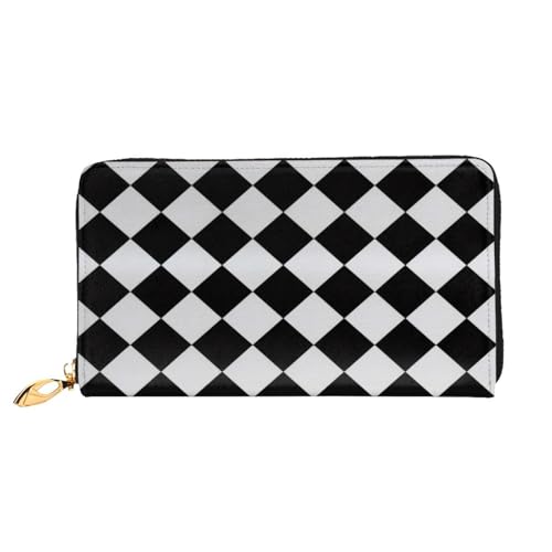 Black And White Checkered Long Leather Wallet,Large Capacity Soft Pu Leather Purse For Women With Multiple Card Slots Phone Pocket And Zipper Coin Purse Stylish Phone Card Holder Clutch