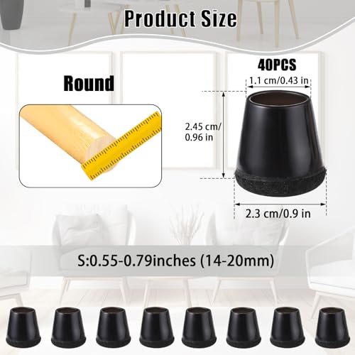 40 Stück Stuhlbeinkappen, Filzgleiter für Stühle, 14-20MM Verdickte Stuhlbeinschoner Schutzkappen für Rund Stuhlbeine zum Schutz von Böden (Kleine, Schwarz)