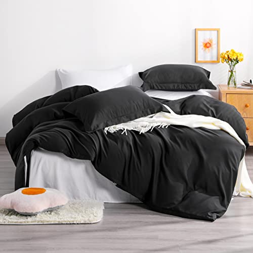 Image of NTBAY Queen Duvet Cover Set, 1 Duvet Cover and 2 Pillow Shams, Soft Brushed Microfiber Comforter Cover with Zipper Closure, Black