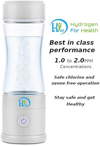 Hydrogen Water Generator Water Bottle with PEM Dual Chamber Technology, USB Charging and Glass Bottle. Chlorine and Ozone Free Operation