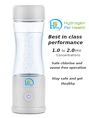 Hydrogen Water Generator Water Bottle with PEM Dual Chamber Technology, USB Charging and Glass Bottle. Chlorine and Ozone Free Operation