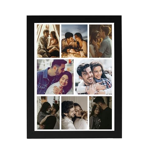 Image of Wood Personalized Collage Wall Mount Rectangular Photo Frame - 8X10 Inch Large Frame With 8 Photos For Anniversary Gift, Birthday Gift, Family Collage, Black
