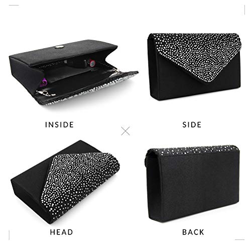 Milisente Evening Bag For Women, Glitter Rhinestone Wedding Evening Purse Crystal Envelope Crossbody Shoulder Clutch Bags (Black) #TOP4