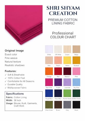 Image of Unstitched Cotton Astar /Lining /Cloth /Kapda Running into Meters for Suit,Sherwani,Kurti,Blouse /Choli,lehanga & Dress Materials(Available in 2,4,6 Meters Variation) (Rani Pink, 6 Meter)