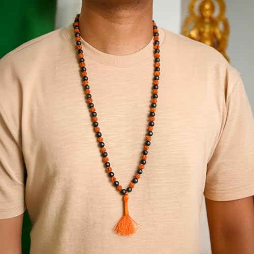 Image of ZAICUS Karungali Rudraksha Mala for Meditation, Yoga & Jap with Ebony Wood Beads | 108+1 Beads Mantra Chanting Rosary | 8mm Spiritual Mala for Men & Women